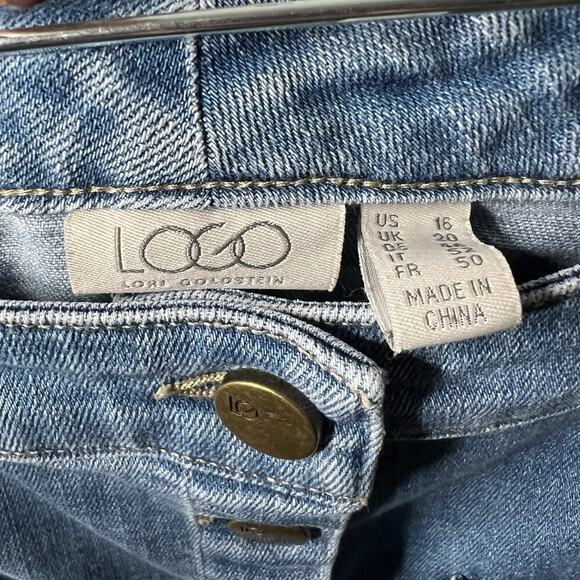 LOGO Lori Goldstein Denim Skirt Womens 16 Blue Button Front Pockets Stretch - Picture 6 of 8